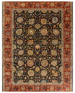 Navy Rust Patterned Traditional Rug